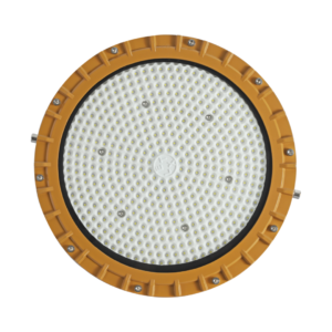 Top front flat view 300W LED Explosion Proof High Bay Light, amber die-cast aluminum housing, honeycomb LED lamp panel for chemical mine workshop