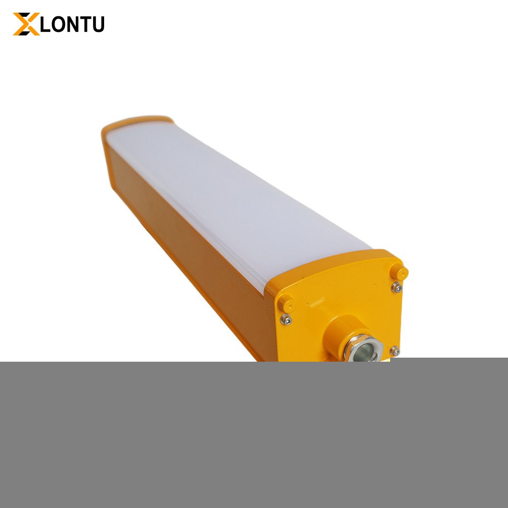 LONTU Explosion Proof Bracket Linear Light with safety wire guard, suspended mounting, ATEX IECEx certified hazardous zone fluorescent lamp for chemical mining warehouse