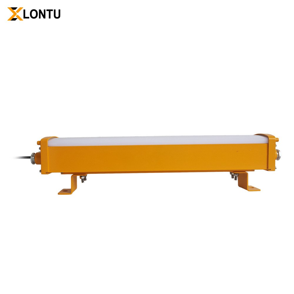 LONTU Explosion Proof Bracket Linear Light with safety wire guard, suspended mounting, ATEX IECEx certified hazardous zone fluorescent lamp for chemical mining warehouse