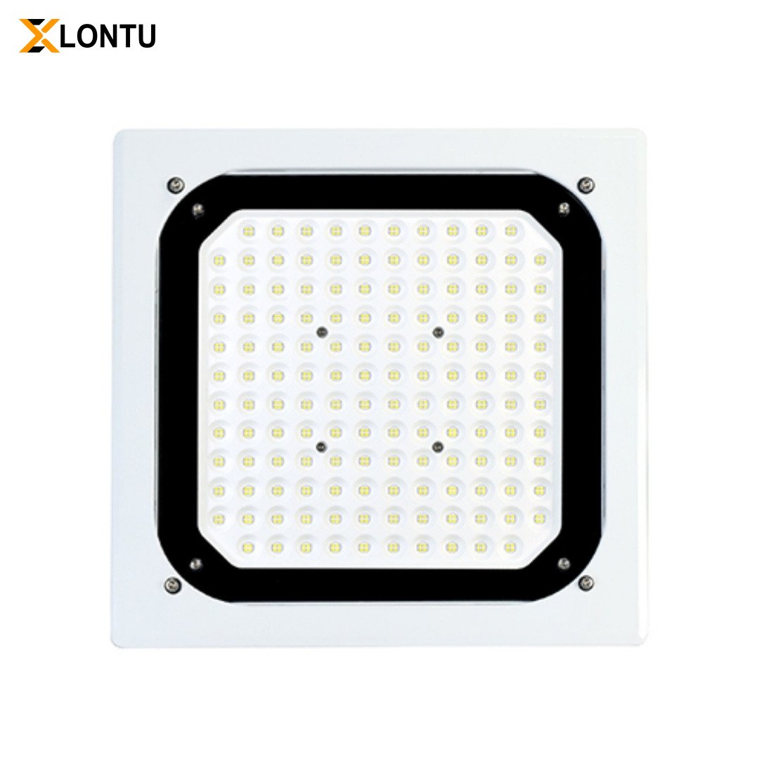 Standard front panel view of ATEX IECEx Explosion Proof LED Gas Station Canopy Light, IP66 recessed ceiling lamp for petrol filling station canopy lighting