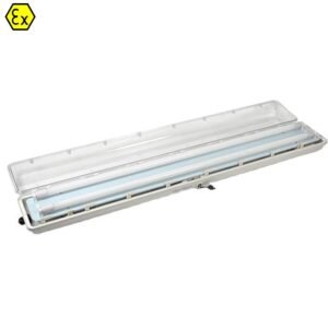Open cover front view ATEX Explosion Proof Full Plastic Fluorescent Tube Light, IP66 linear explosion-proof batten lamp for chemical plant hazardous workshop