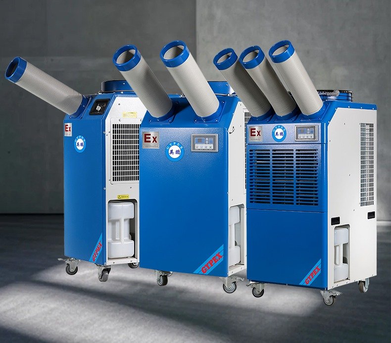 explosion-proof spot cooler units lined up for temporary cooling
